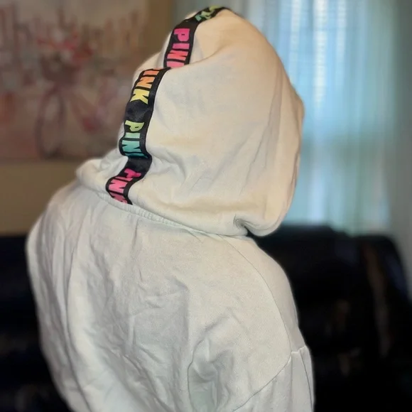 PINK Victoria’s Secret light teal blue/green zip up hoodie sweatshirt size small - Picture 14 of 16